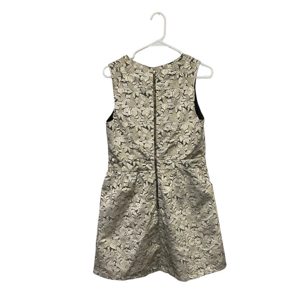 Under Skies Gold Leaves Cocktail Mini Dress Sz Large Sleeveless V-Neck Metallic - Picture 2 of 8